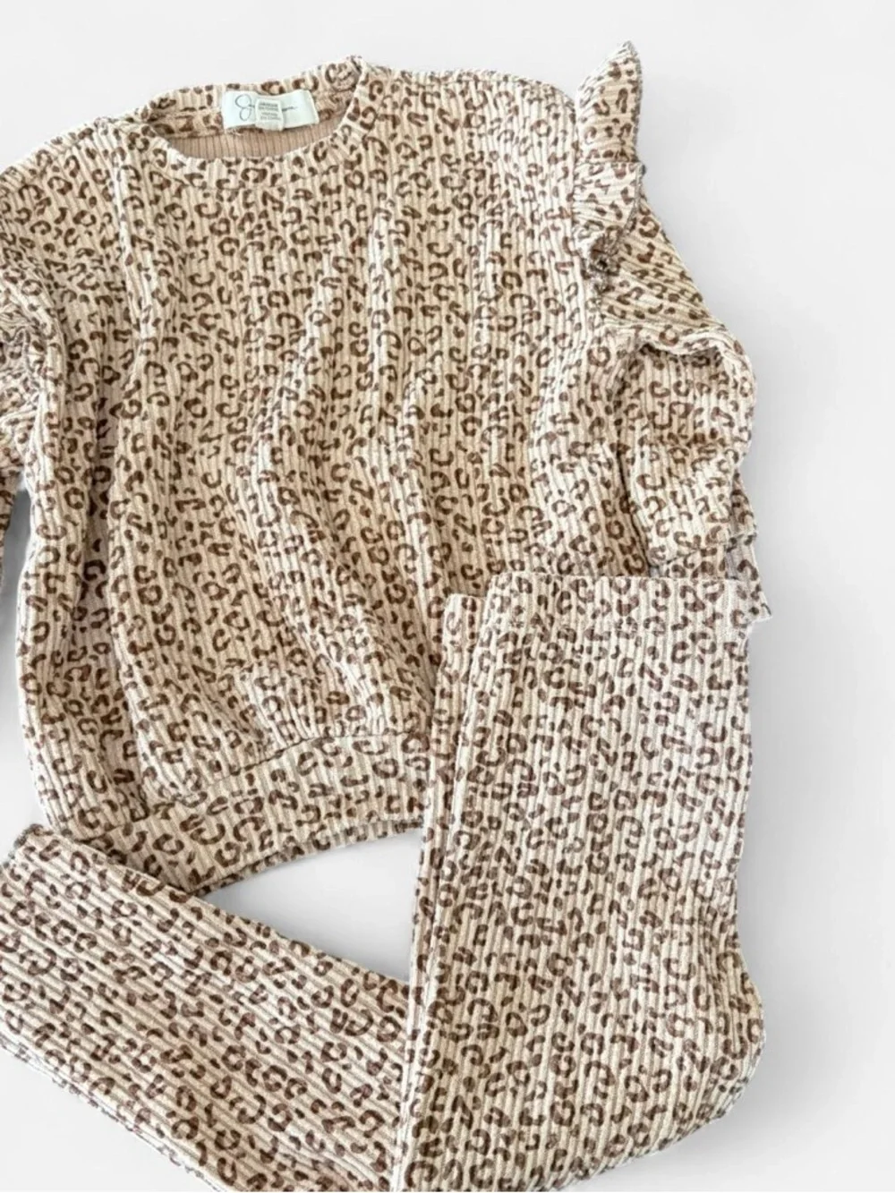 Jessica Simpson Girls Leopard Knit Top with Black and Cream Leggings Set 2T